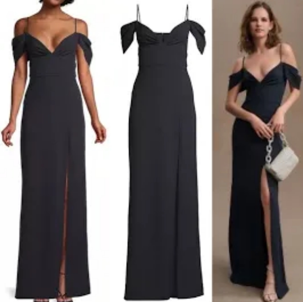 Elegant Navy Off-Shoulder Gown